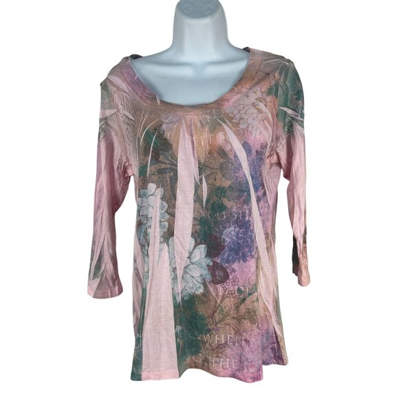 Project Womens Large Floral Print 3/4 Sleeve Top Machine Washable Gentle Cycle - Picture 1 of 4